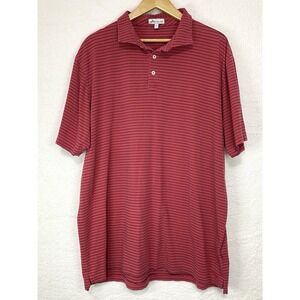 Peter Millar Red Polo Shirt Men XXL Navy Blue Striped Polo Golf Short Sleeve